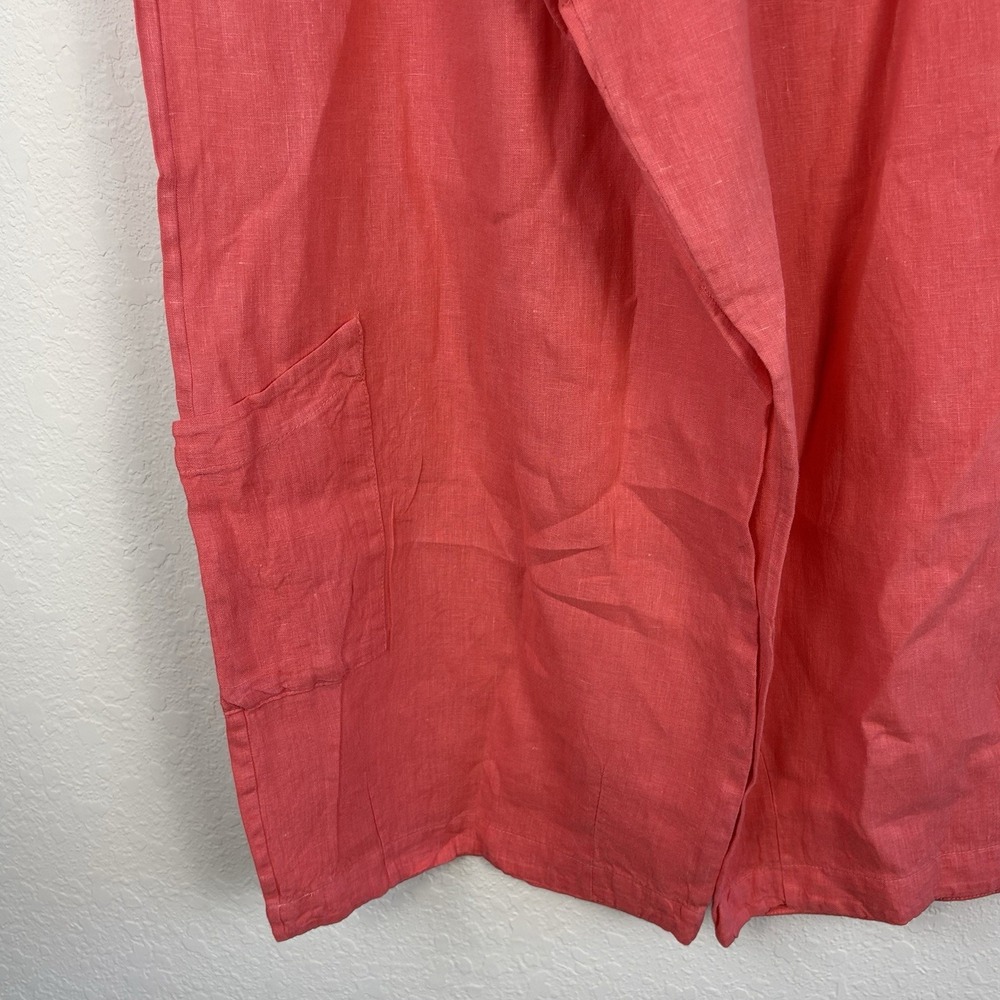 Bryn Walker XL Casbah Pants 100% Linen Cropped Wide Leg Pockets Grapefruit - Picture 2 of 7